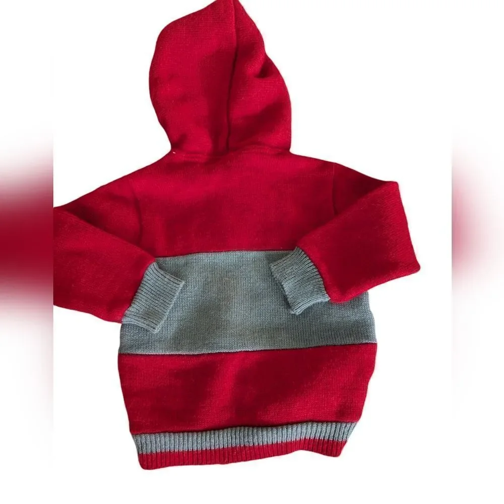 Vintage red and gray embroidered hockey knit‎ hooded sweater size 12 months